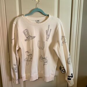 Wrangler White Crew Neck Sweater with Minimalist Art